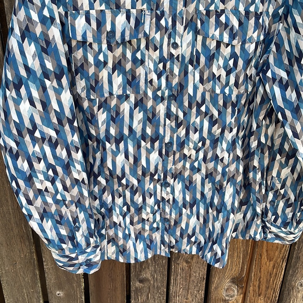 Royal Robbins XL Blue Geometric Long Sleeve Shirt Insect Bug Shield Lightweight - Picture 4 of 8